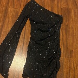 Lucy in the Sky Black Sequin One-Shoulder Dress